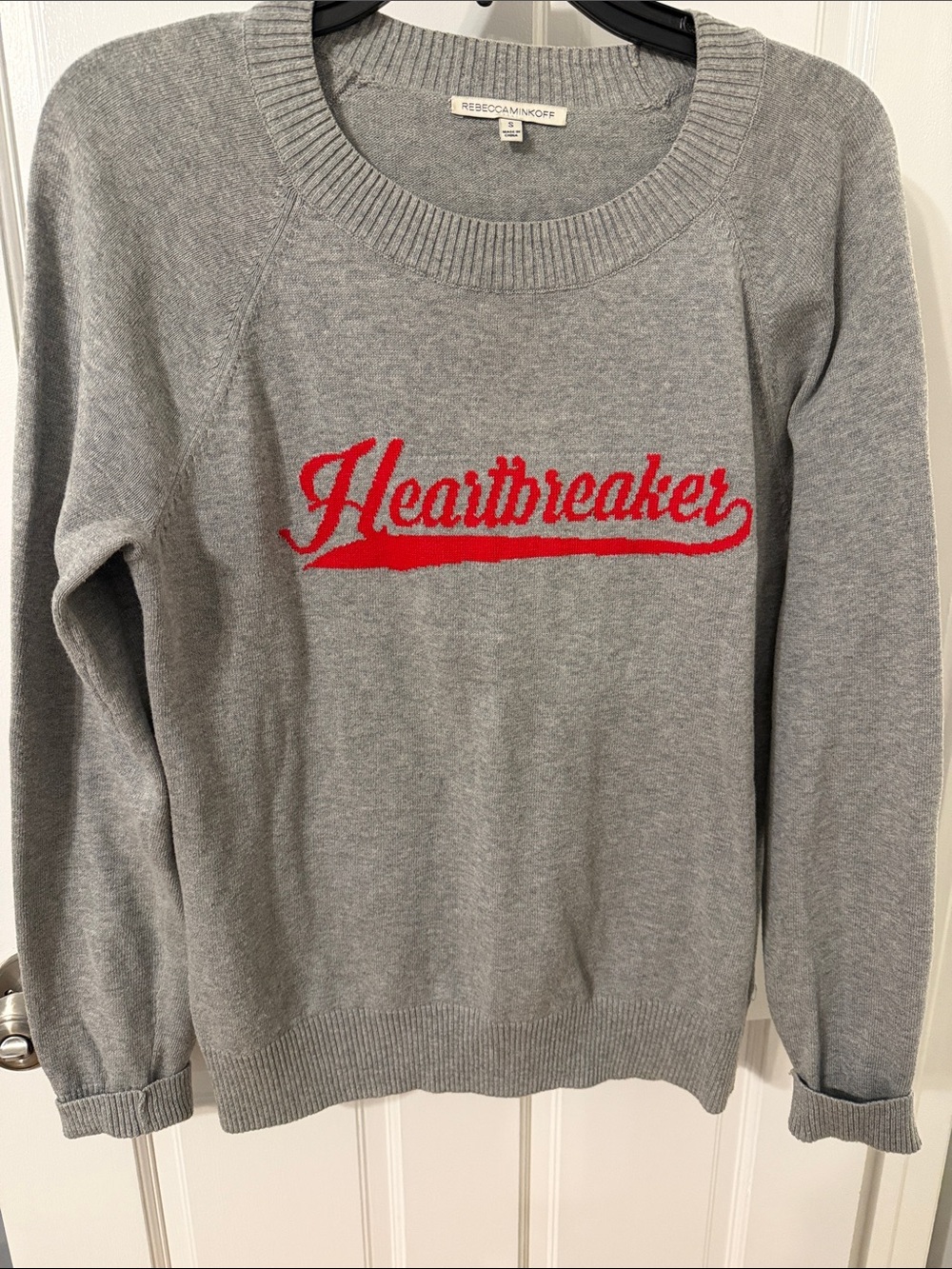Rebecca Taylor Gray Crewneck Sweater with Red 'Heartbreaker' Script